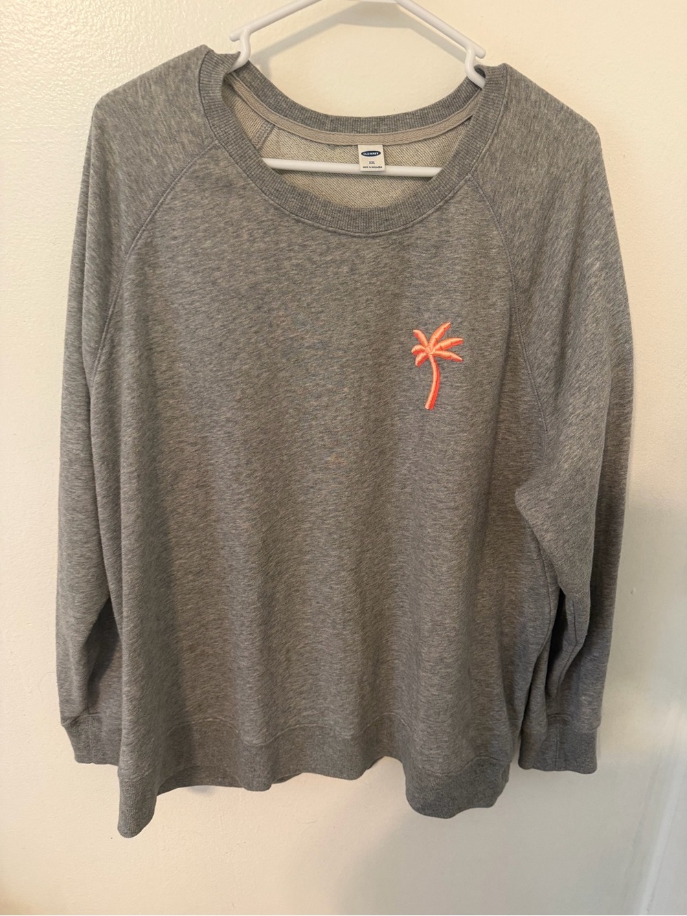 Old Navy Gray Crewneck Sweatshirt with Coral Palm Embroidery